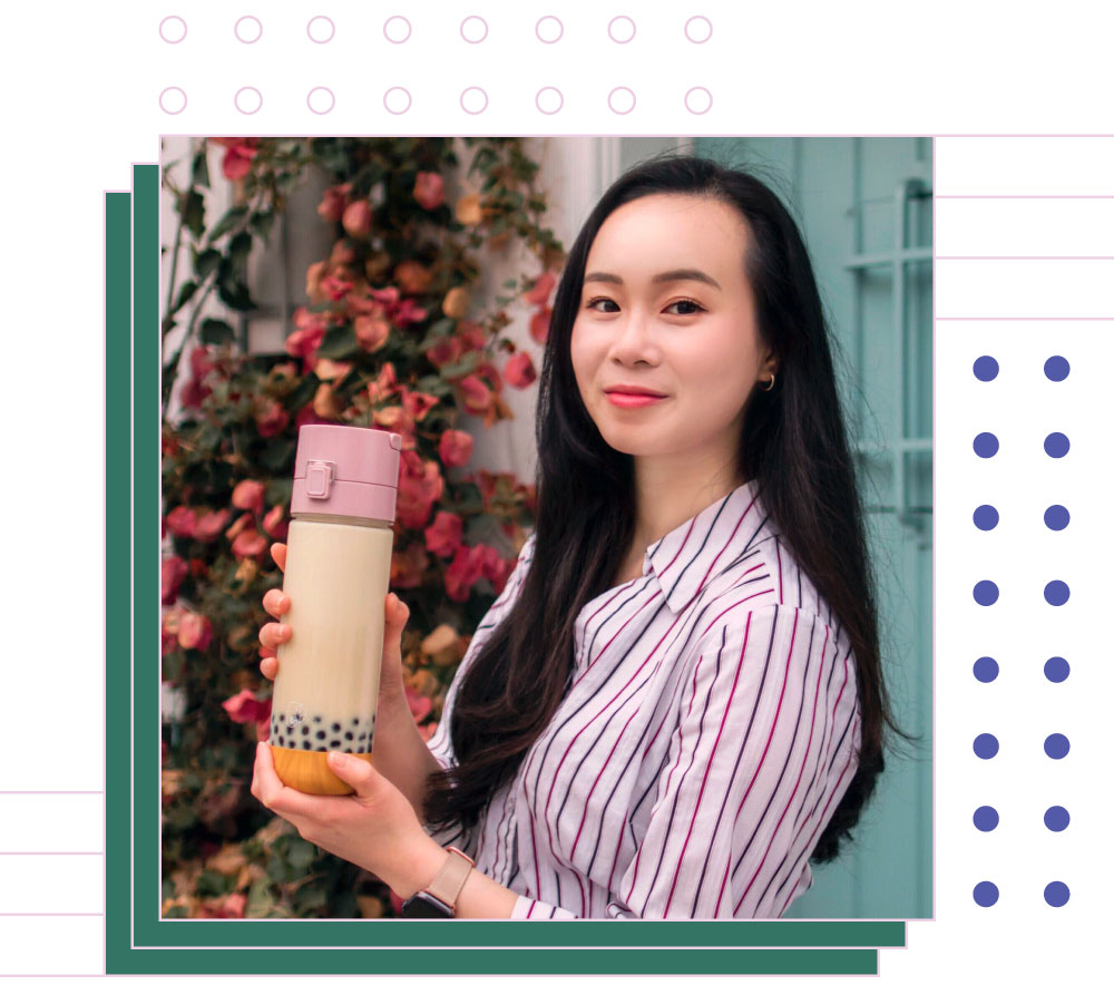 Galina Lang with a reusable boba tea cup