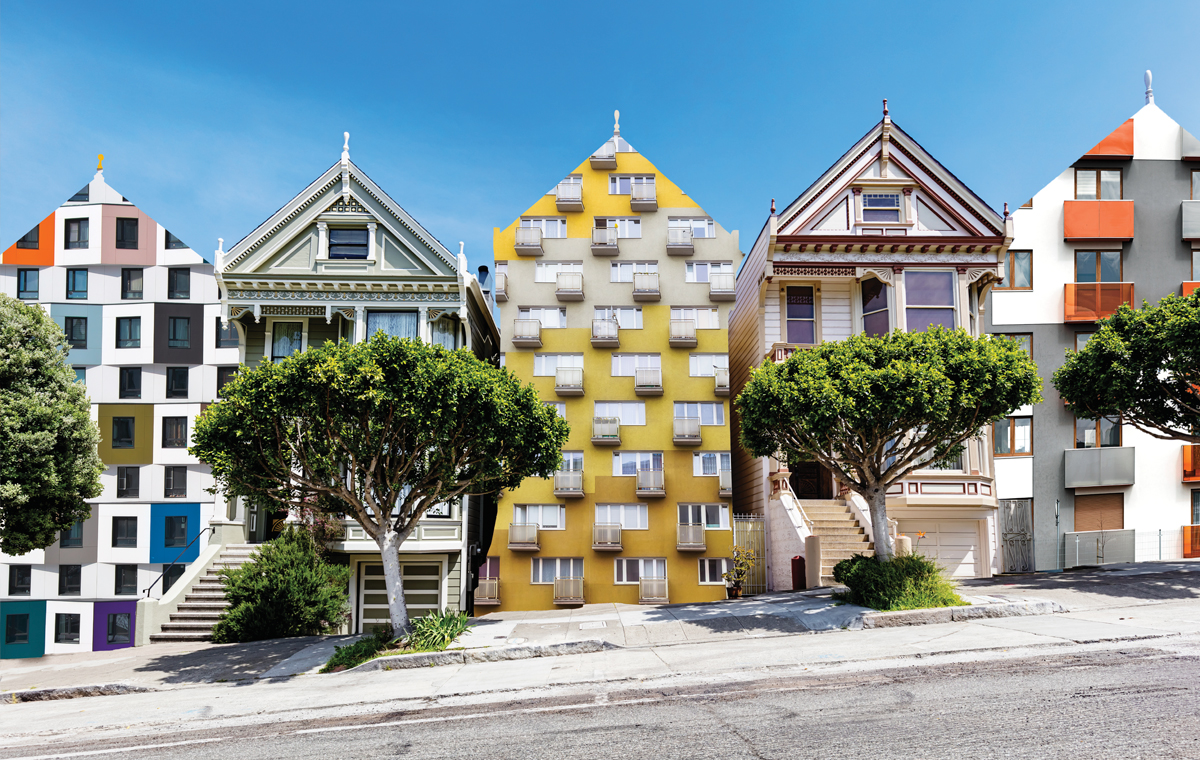 San Francisco's painted ladies altered to show them as apartment buildings