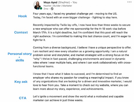 Text from Maya Ayed LinkedIn page