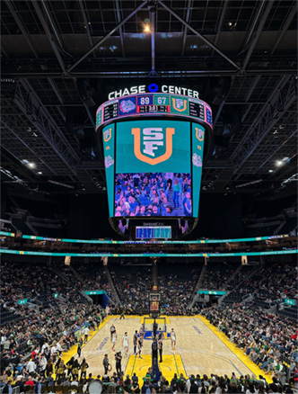 USF logo on the screen at the Chase Center