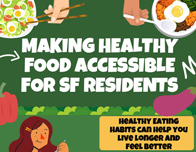 Infographic that says ‘Making healthy food accessible for SF residents. Healthy eating habits can help you live longer and feel better.’
