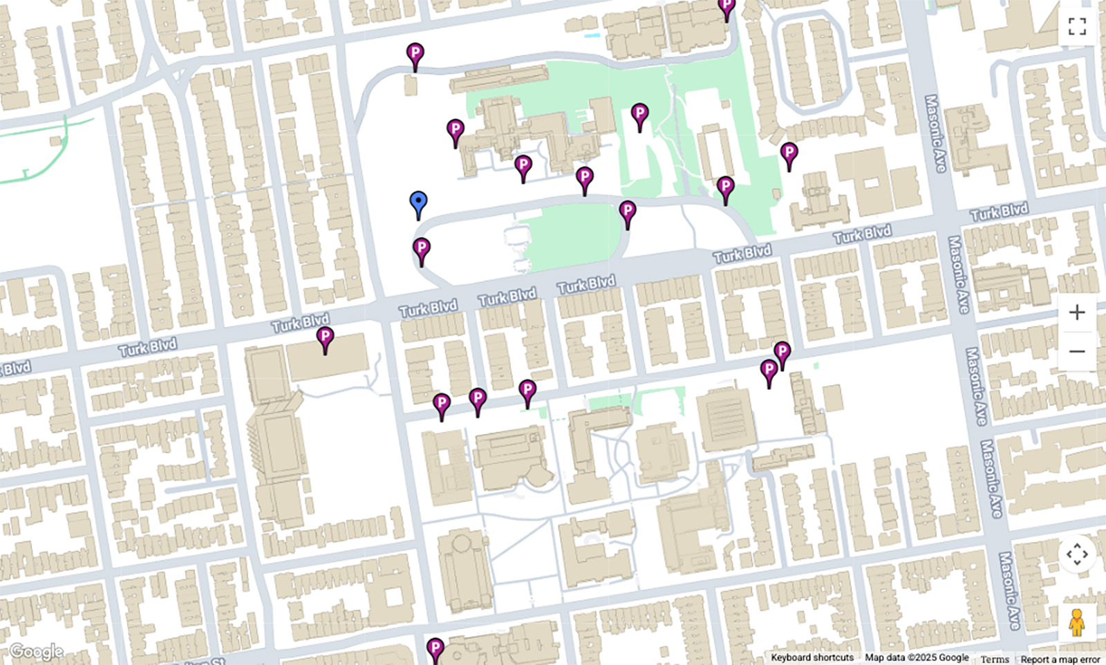 Map of USF showing locations of parking lots