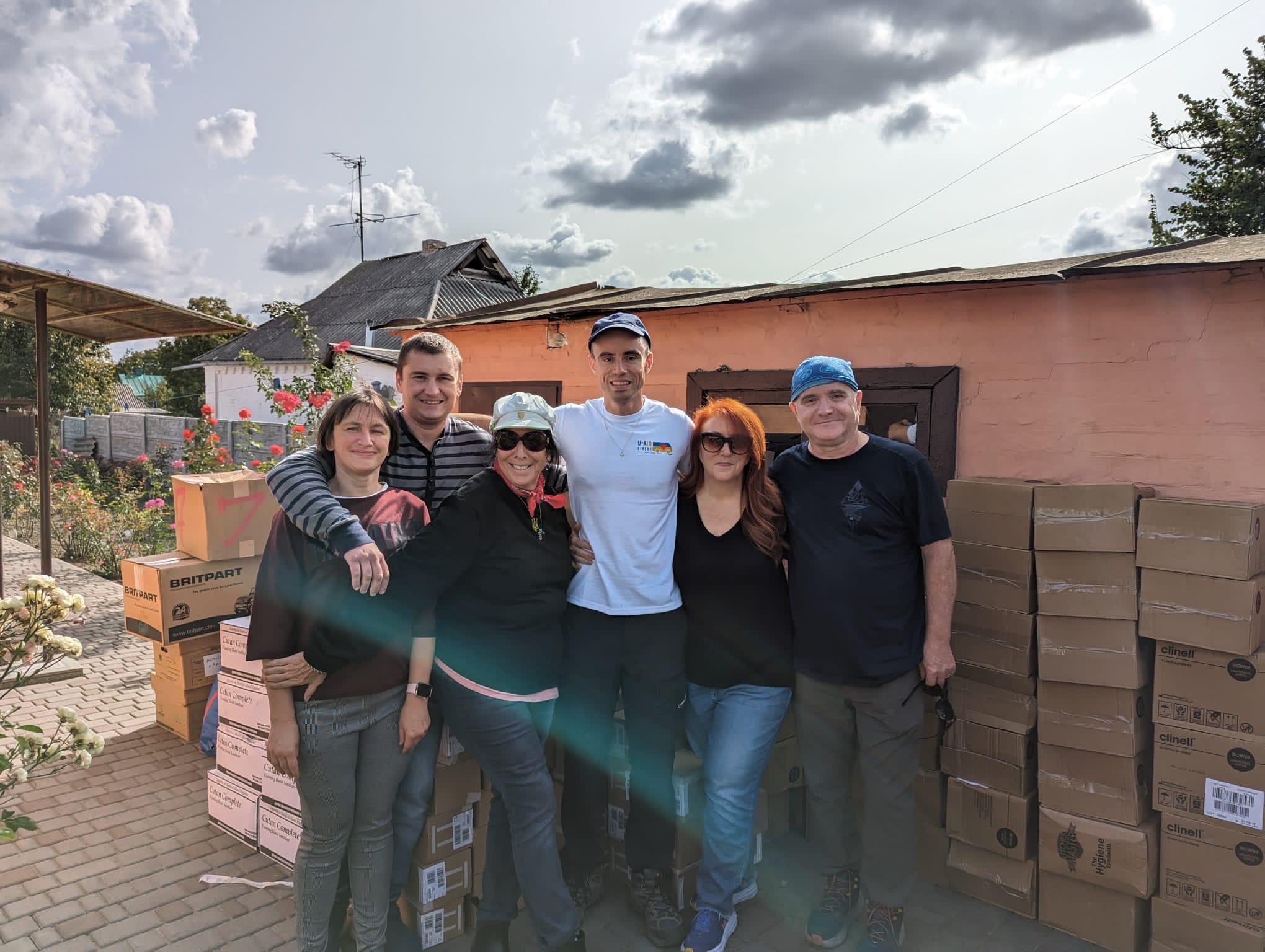 Pauli (second from right) on an aid delivery to Tarashcha, Ukraine