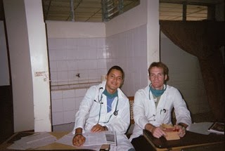 Junior nursing major Richard Hackett (right) and Dr. Cordonero (left) take a break at Hospital Dr. Humberto Alvarado in Masaya, Nicaragua