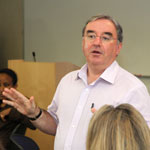 Interim Dean Mike Webber at a recent staff meeting