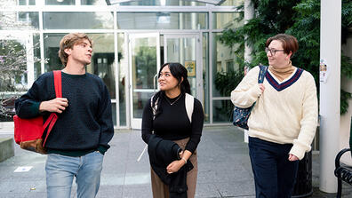 students walking together outside