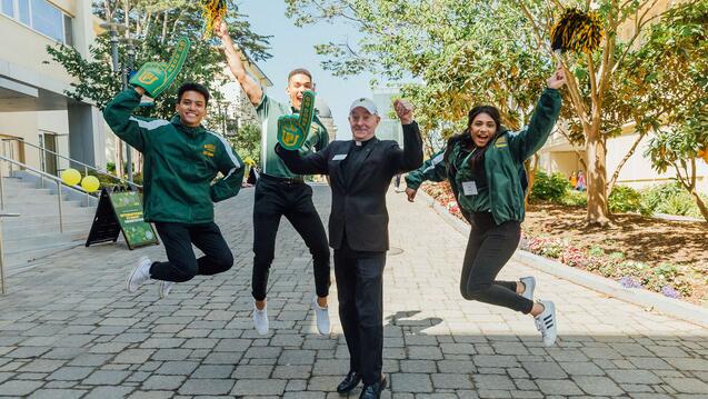 USF Students and USF President Paul J. Fitzgerald, S.J.