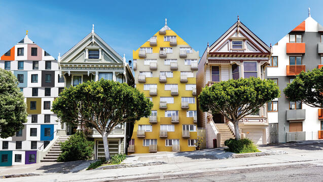 San Francisco's painted ladies altered to show them as apartment buildings