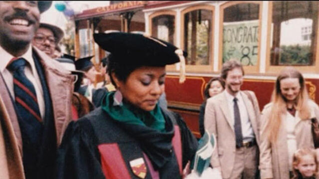 Patricia Liggins Hill in cap and gown