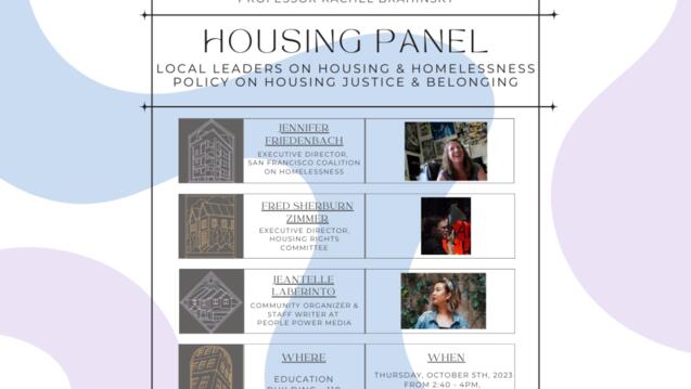 Read event details: Davies Forum - Fall 2023 - Housing Panel Discusses Housing & Homelessness