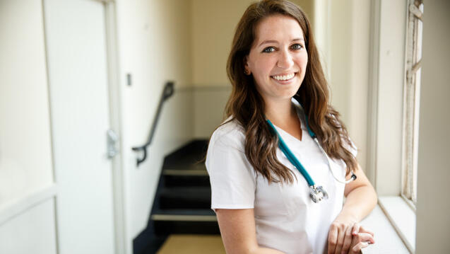 Nursing student smiling.