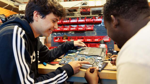 Two students working on a project