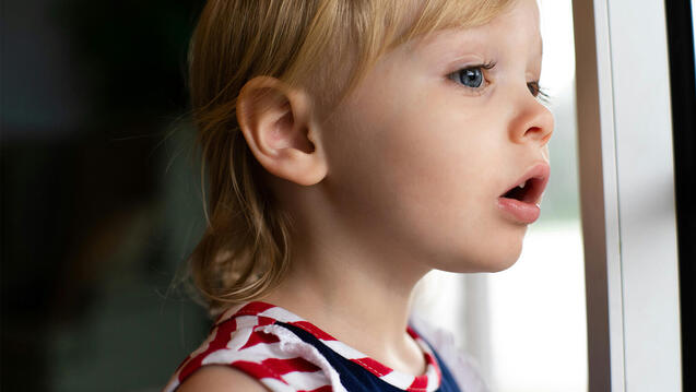 Toddler looking out the window