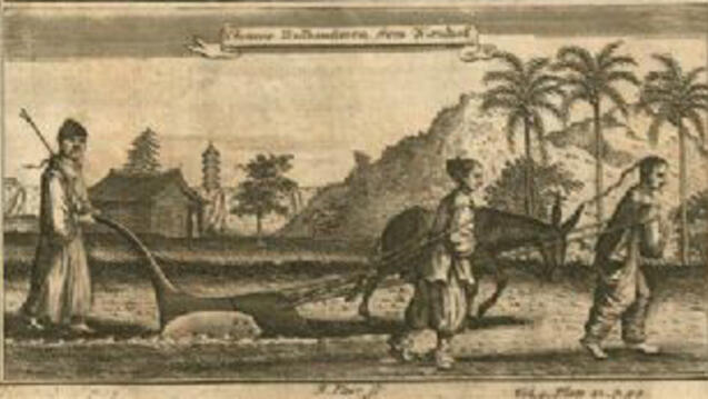 illustration of people ploughing