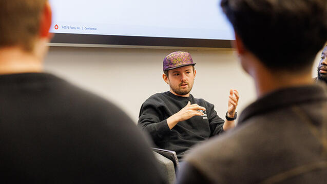 speaker engages with audience