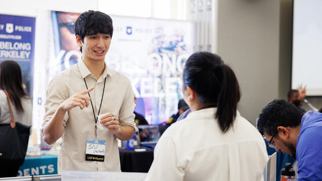 Students conversing. 