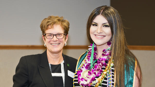 Dean and Professor Margaret W. Baker of the School of Nursing and Health Professions with Ashley Penn, BSN VANAP graduate of 2018. Photo by Jon-Nolan Paresa