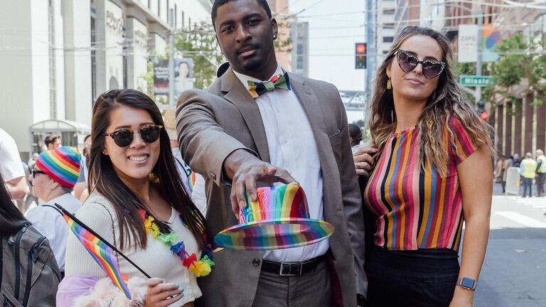 Students at the Pride Parade.