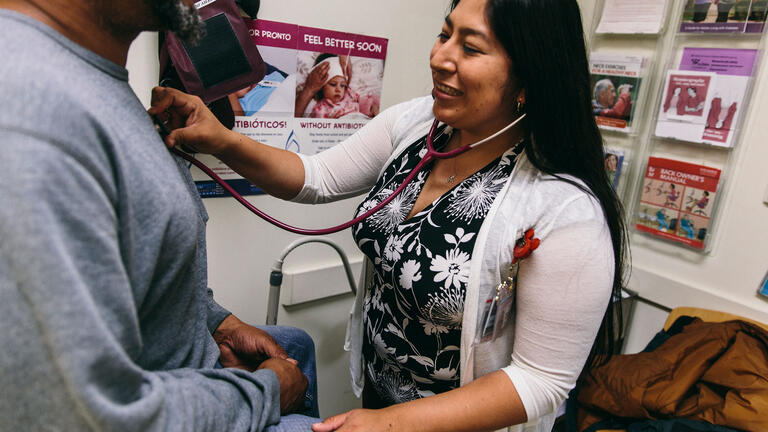 Nursing Student listening to heart beat