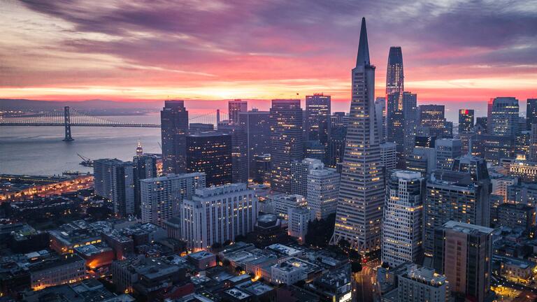 Downtown San Francisco at dawn.