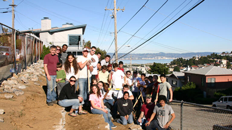 ARCD Students Working On Garden Construction Site - San Francisco