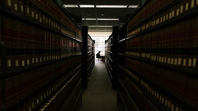 Rows of books in a library