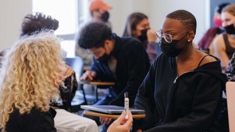 Students doing group exercises in class