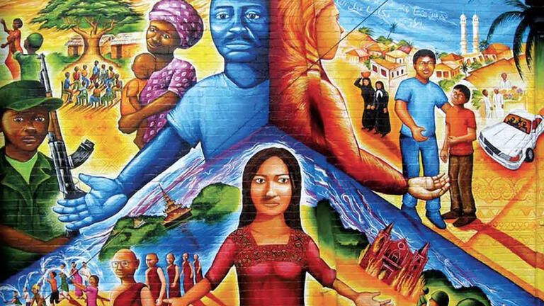 Mural with themes of inclusivity.