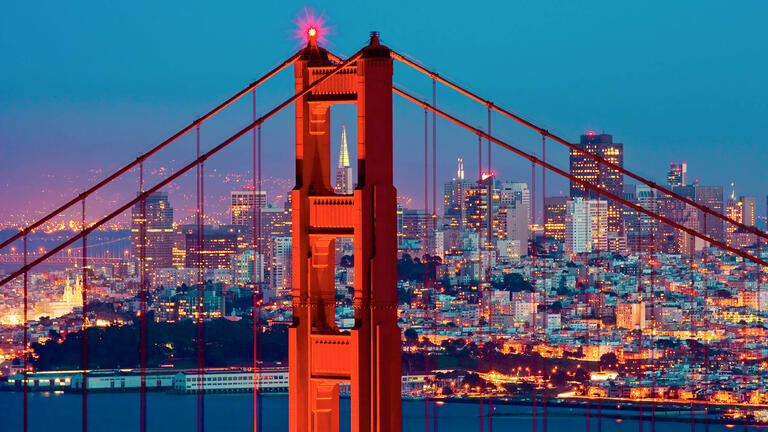 San Francisco skyline at night.