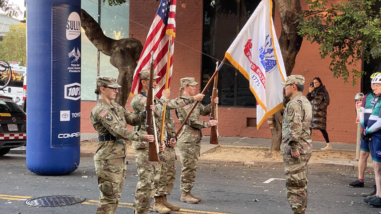 ROTC holding flags in a parade