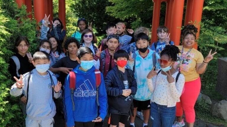 DiAnna Baker and a group of kids in Golden Gate Park