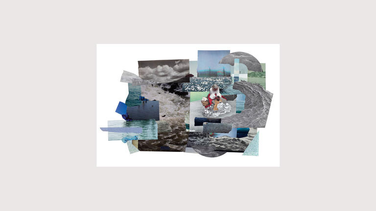 Katie Dorame, "Grinding Acorns Over You," inkjet print: digitized collage, 25" x 36.5", 2019