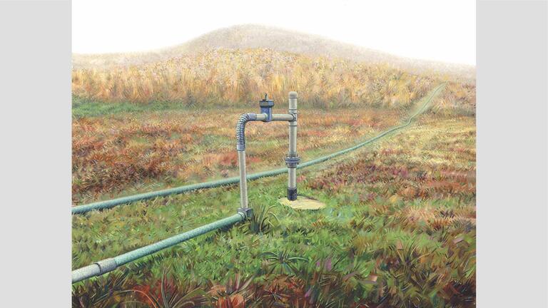 Landfills: Gas Well #16-E, 2004, oil on panel, 6” x 9”