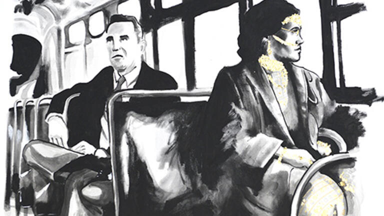 Antwan “Banks” Williams, Rosa Parks, acrylic and gold leaf on canvas, 2020.