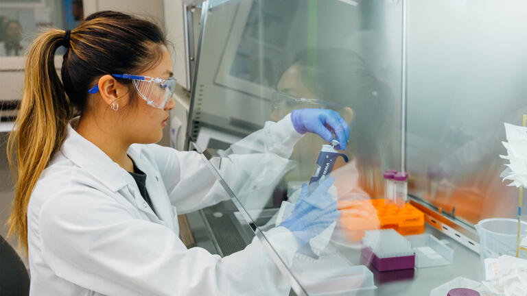Biology student working on a lab