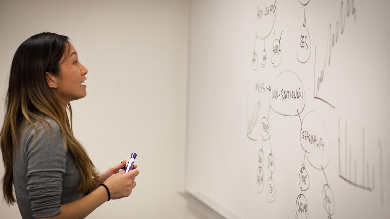 Student looking at a whiteboard