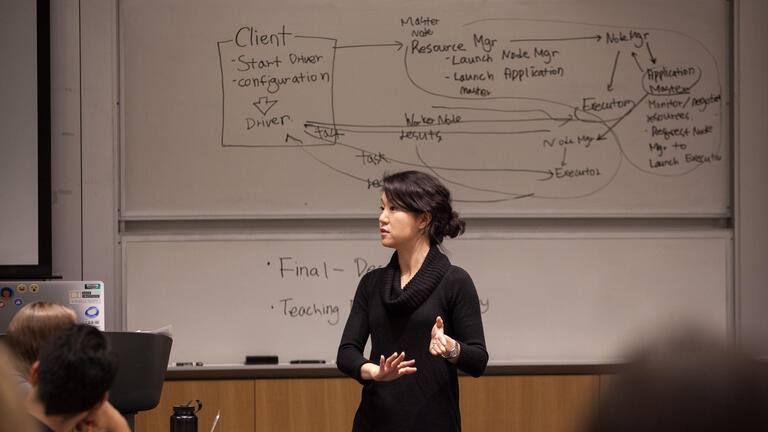 Professor teaching in front of a whiteboard