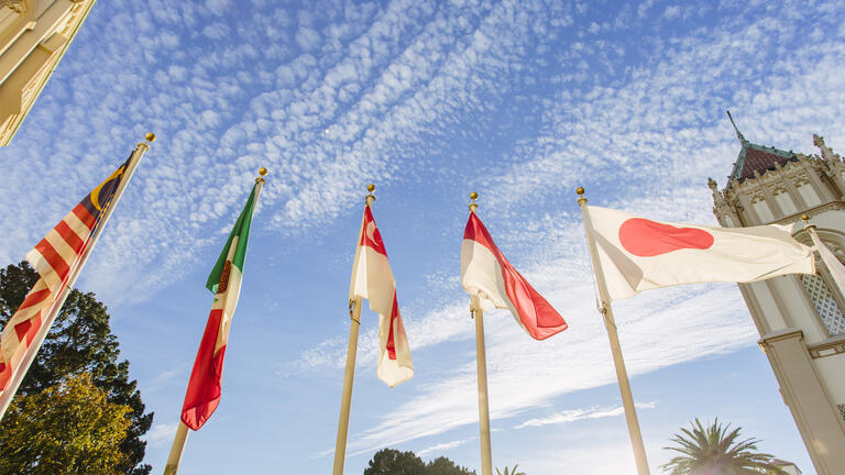 International flags on USF campus