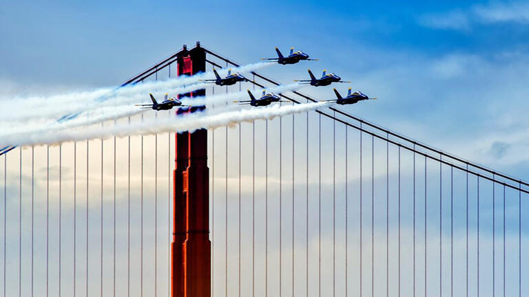 Blue Angeles flying next go the Golden Gate Bridge