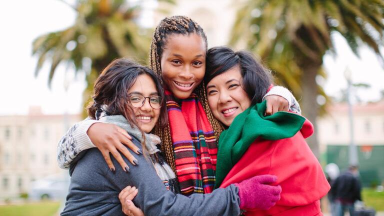 Three students on campus