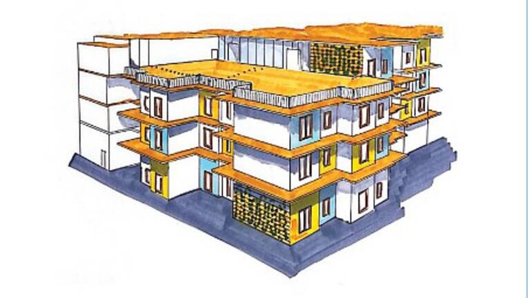 Pablo Vilas, Happy Landing Affordable Housing, Graphite and color marker on , 2022