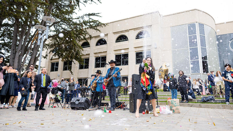 band playing on usf campus during commencement