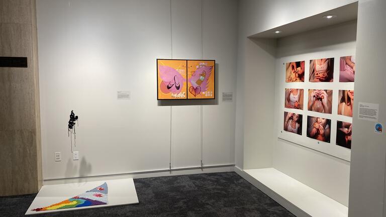 Installation view featuring student artworks