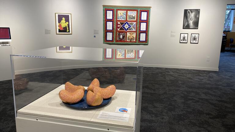 Installation view featuring student artworks