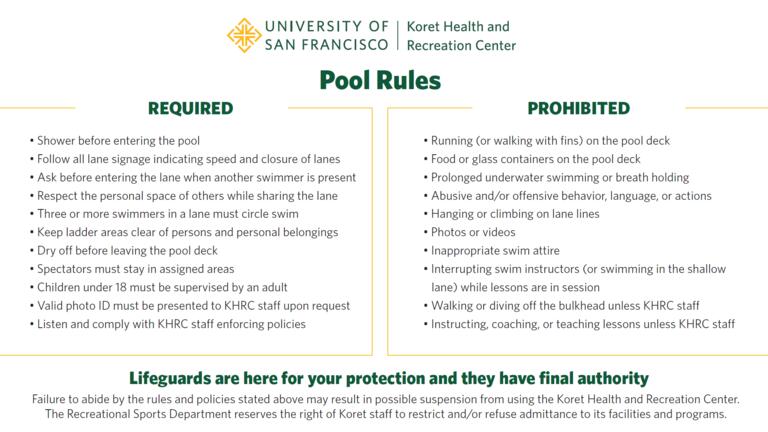 Koret Center Pool Policies