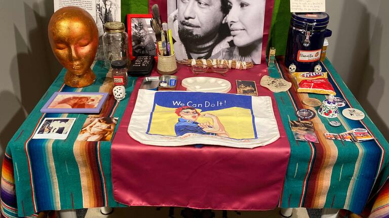 Altar to Yolanda López created by co-curators Angelica Rodriguez and Rio Yañez