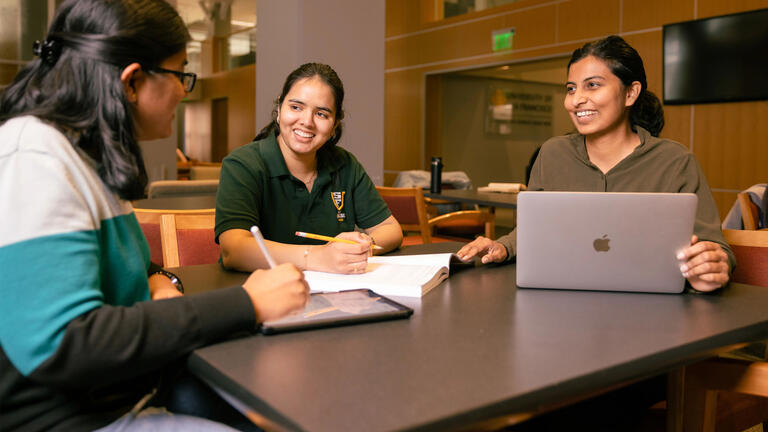 three students studying in the sf downtown campus
