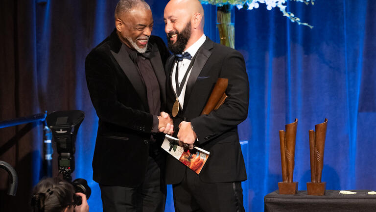 LaVar Burton and Craig Santos Perez at the National Book Awards. Photo by Beowulf Sheehan.