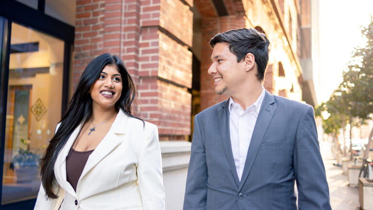 two students walking together in downtown sf