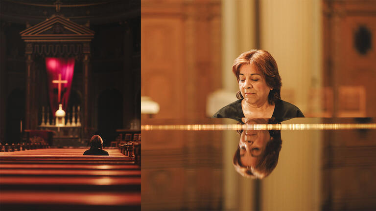 A woman sitting in St. Ignatius church